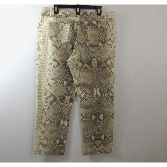 Dismero Italy Jeans Sz 37 Waist Snakeskin Taupe/Tan/Metallic Cotton Stretch NWT - Picture 2 of 9